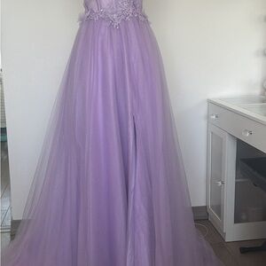Prom Lavender Tulle Ball Gown with Floral Applique